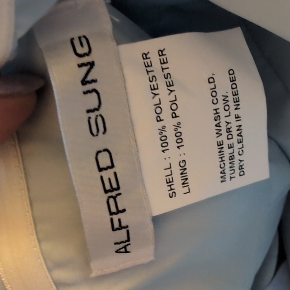 NWT Alfred Sung Column Maxi Dress Bow On Back Mist Blue Size 10 - Picture 10 of 12